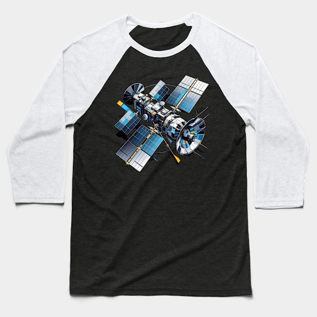 Geometric Satellite Array | Abstract Spacecraft Design Tee Baseball T-Shirt by Graphic Wonders Emporium